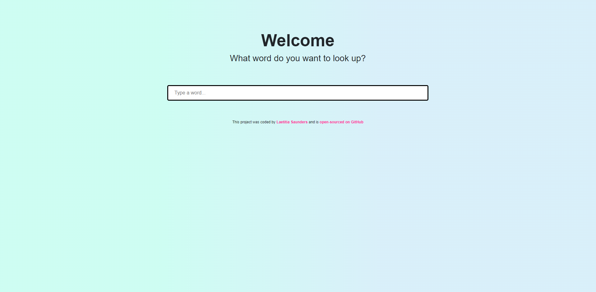 A screenshot of my React Dictionary App