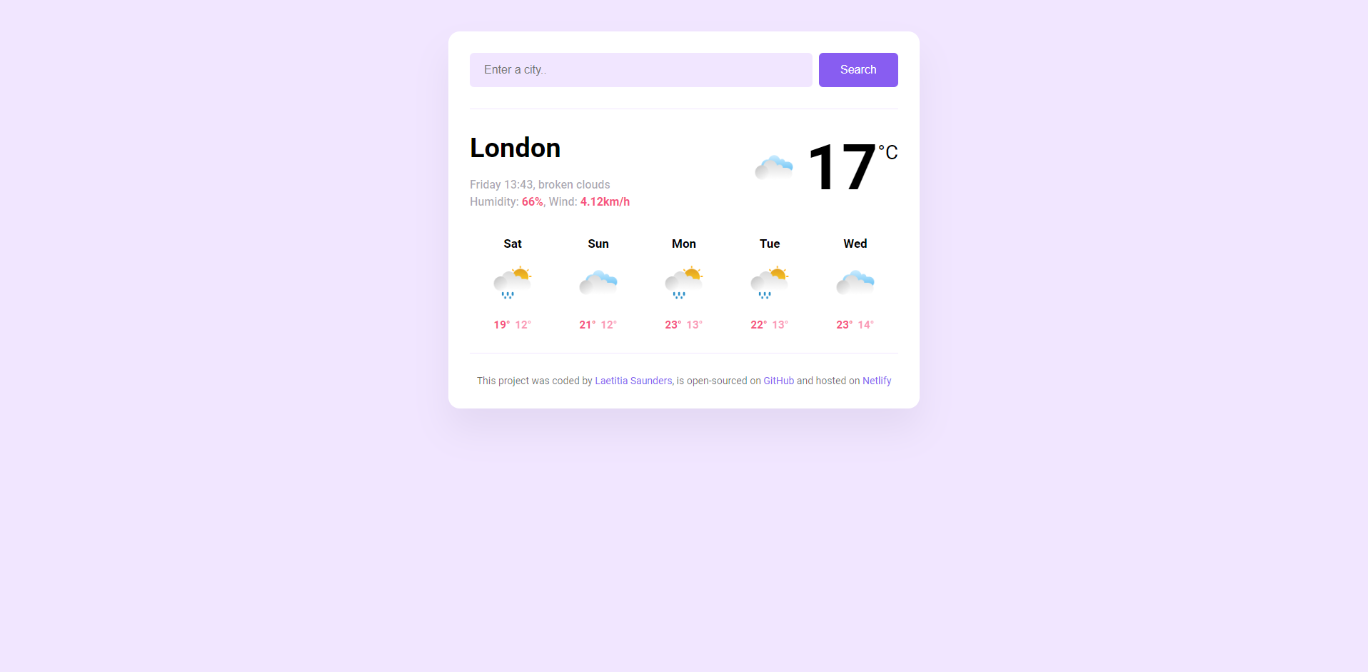 A screenshot of my Weather Forecast App